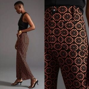Anthropologie Black and Brown/orange Floral Cropped Pants